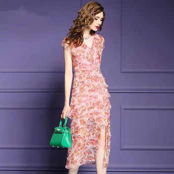 

100% Real Silk Summer Dress Women Clothes Ladies Dresses Vintage Elegant Party Maxi Dress 2020 Korean Women Dress Vestidos MY