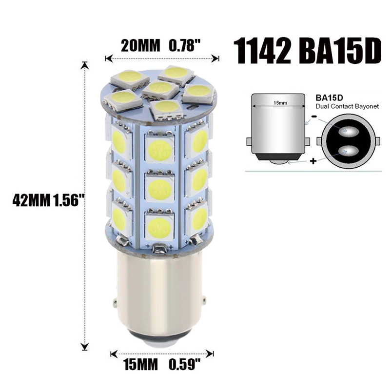10pcs For Car Boats Replacement White 27-SMD BA15D Cabin Marine Boat LED Interior Lights Bulbs 1004 1076 1142 12V 3000K 6000K