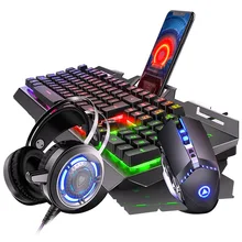 เกม PC คีย์บอร์ดและเมาส์ชุดหูฟังหูฟังสามชิ้นชุดสูทเดสก์ท็อป PC Gamer 2400 DPI เมาส์มาโคร USB แบบมีสาย(China)