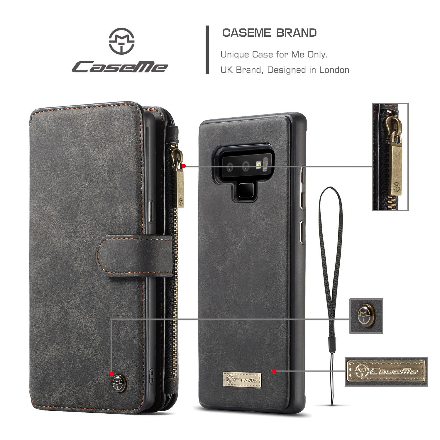

Luxury CaseMe Leather Case for Samsung Galaxy S10 E 5G Note 9 Note10 S8 S9 Plus Zipper Magnetic Flip Purse Wallet Case Card Slot
