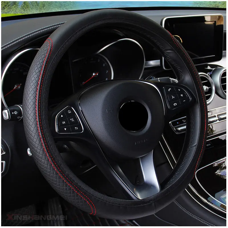 Автомобильный 38 см чехол на руль из искусственной кожи для Fiat Fiorino 595 500 500S Toro Fullback Aegea 500X Argo 500L 124 - Название цвета: Black-red