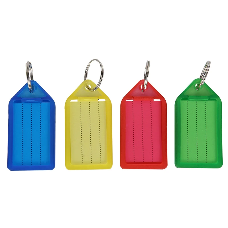 60 шт цветные пластиковые брелки для ключей пластиковая цепочка для ключей багажная ID бирка с разделенным кольцом бумажная карта скользящая Защитная крышка