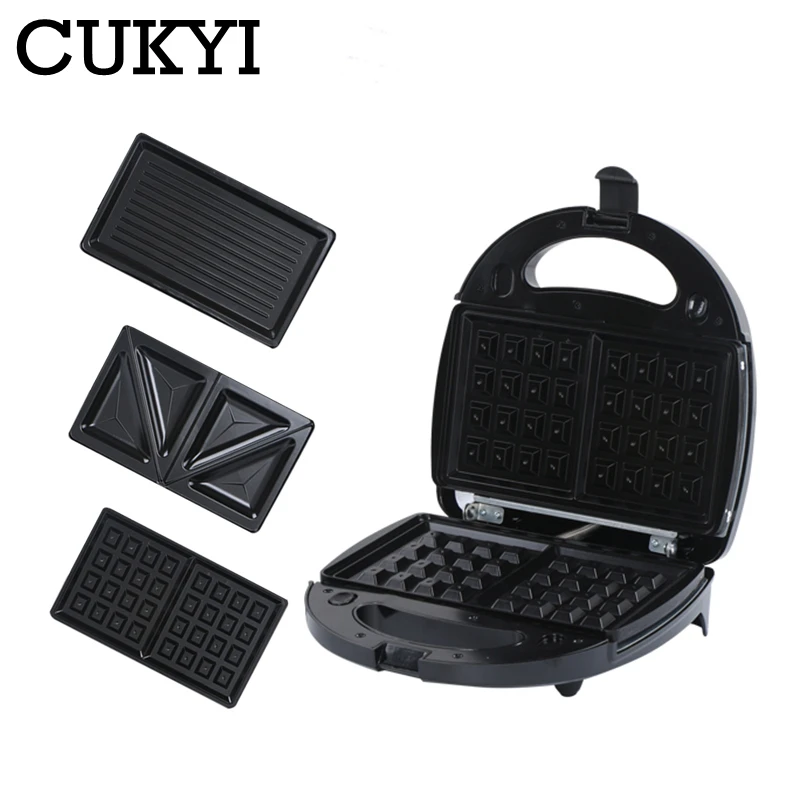 Multifunctional 3 in 1 Waffle Sandwich Panini Baking Machine Household Breakfast Maker With Non-stick Grilling Plate 110V 220V