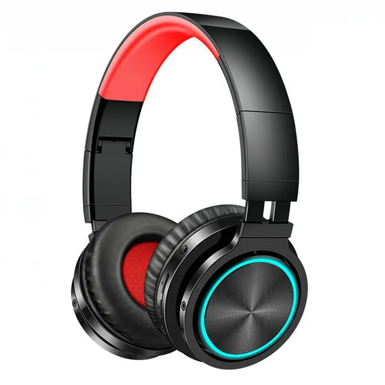 B12 Накладные наушники для игр, беспроводная стерео гарнитура с басами, Bluetooth светящиеся наушники, RGB красочный светильник - Цвет: Красный