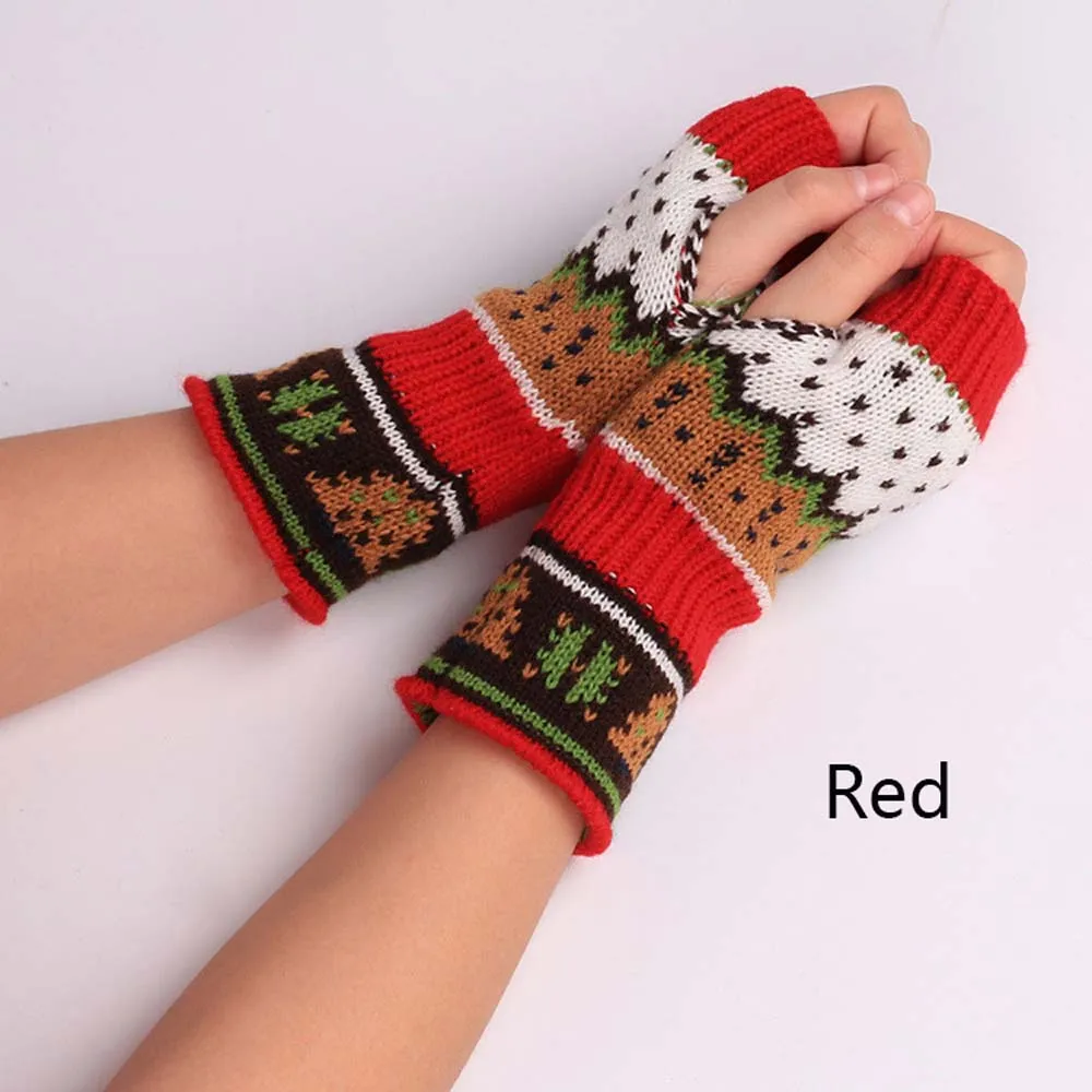Christmas Tree gloves Woolen Winter Warm Half Mitten Women Fingerless Gloves half finger computer gloves color Warm gloves