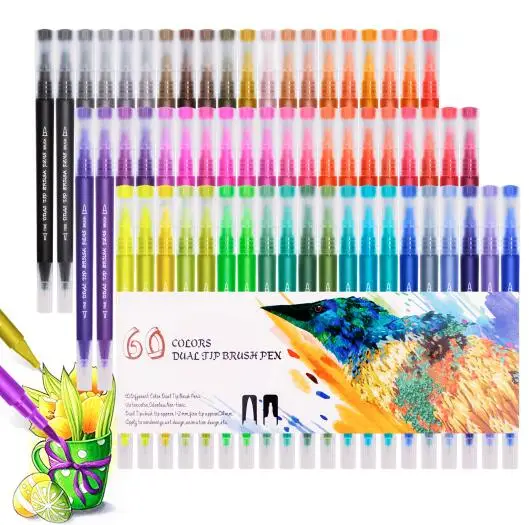 Набор для рисования акварельными маркерами с двойной головкой, профессиональный набор для детей, для граффити, манги, набросков, художественный набор маркеров - Цвет: 60 Colors