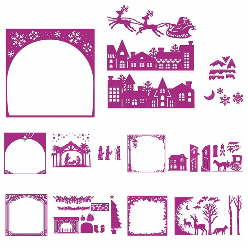 Металлические трафареты с изображением Санта Клауса и деревни для рукоделия