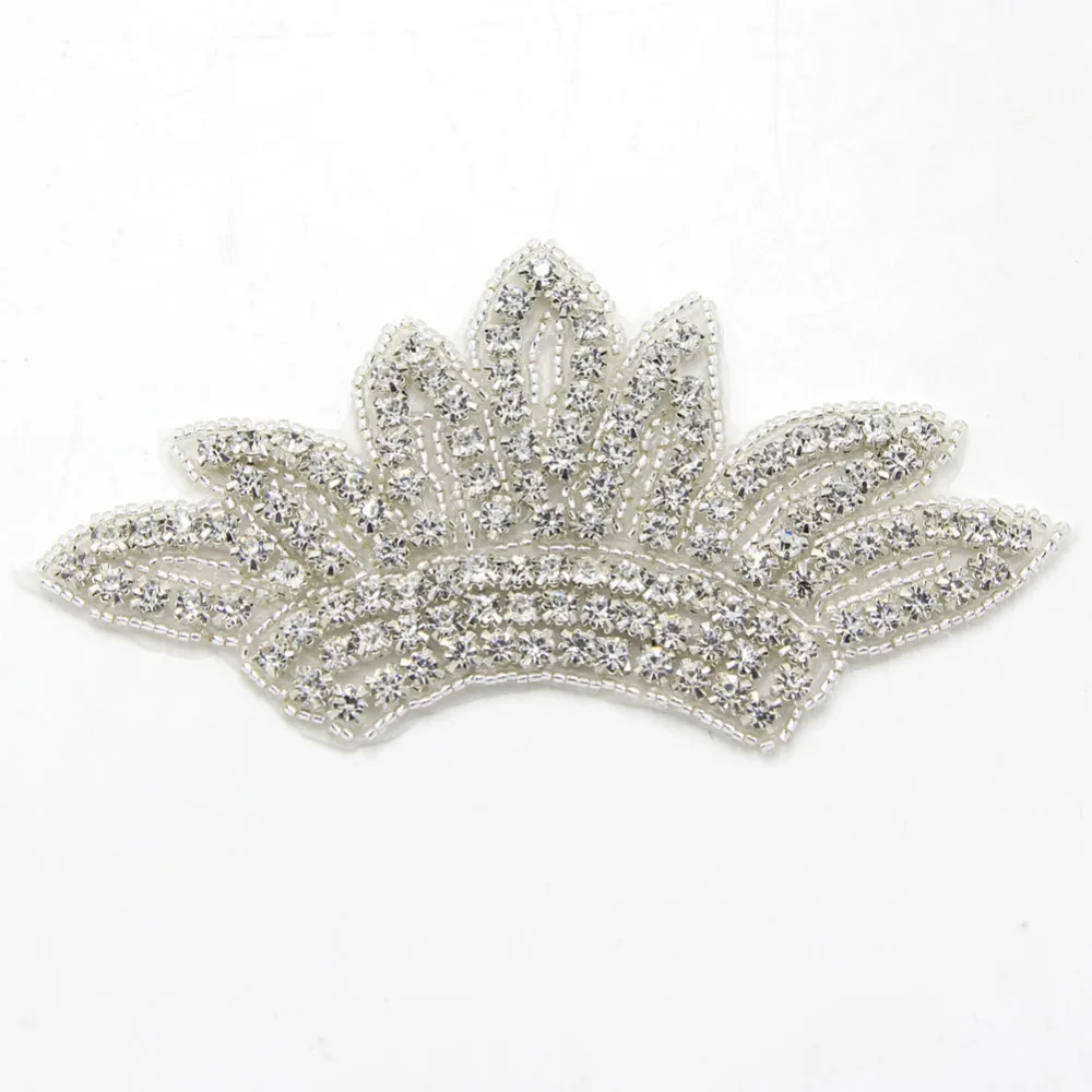 1 Pc 13*6.5cm Rhinestone Applique Crystal Glass Silver Sewing Trims Hot