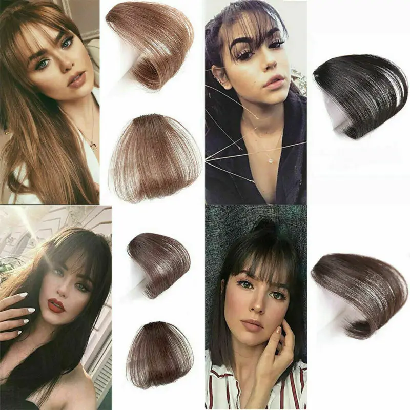 Наращивание волос тонкий воздух аккуратный Wispy челка новейшая мода настоящие человеческие волосы клип в бахроме передних волос мини женщин челка