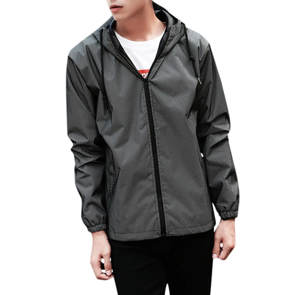 Новая модная брендовая мужская Светоотражающая Лоскутная хип-хоп куртка уличная Мужская Повседневная ветровка куртка с капюшоном пальто 7,24 - Цвет: BK