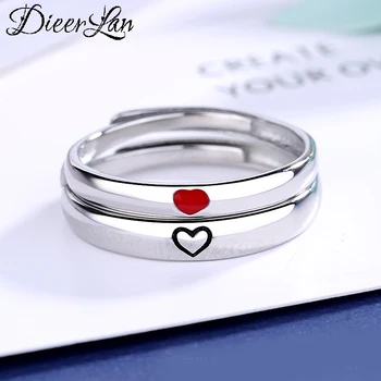 

Vintage 925 Sterling Silver Heart Couple Rings for Women Adjustable Size Rings For Men Thai Silver Jewelry