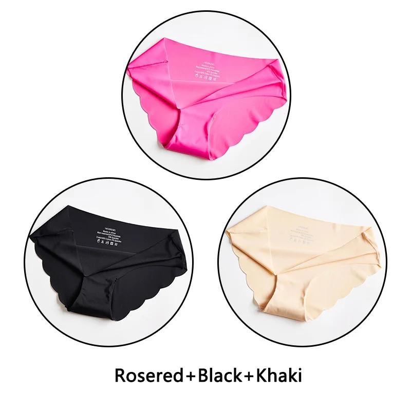 Rosered Black Khaki 3 шт./лот бесшовные кружевные трусики с открытой промежностью льда шелковые трусы Ультра тонкое мягкое нижнее белье S-XXL с низкой посадкой нижнее белье с однотонными оборками нижнее бельё - Цвет: Rosered Black Khaki