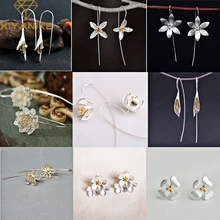 XIYANIKE 925 пробы серебряные серьги-гвоздики для женщин, простые, ручной работы, цветок, геометрический, модные, ювелирные изделия