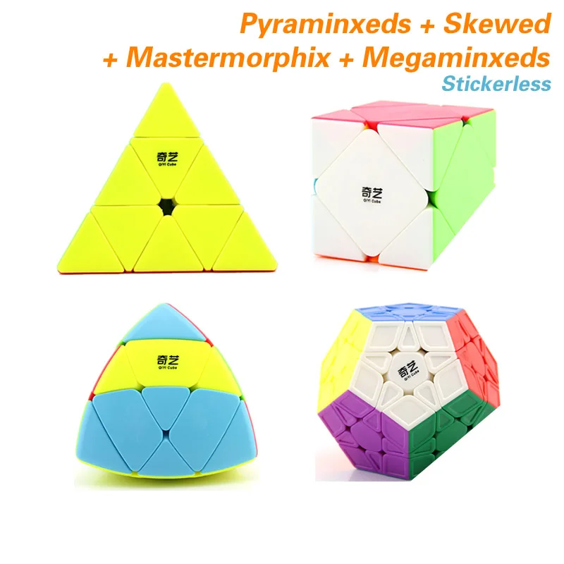 QiYi Pyraminxeds Megaminxeds SQ-1 Mastermorphix 3x3x3 магический куб, квадрат 1 Skewbes Pyramid speed Cube Пазлы игрушки подарок - Цвет: 4 Cubes-Stickerless