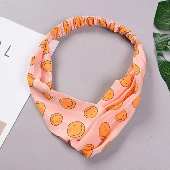 

New Korea Smiley Face Pattern Crossed Headband Fashion Joker Elastic Hair Band Hair Hoop Women Girls Multicolor Hair Accessorie