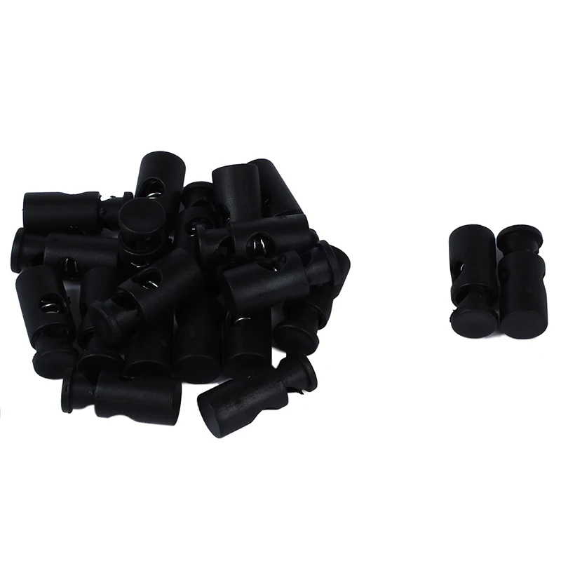 Black Plastic Toggle Spring Stop Single Hole Rope Cord Locks 20 Pcs