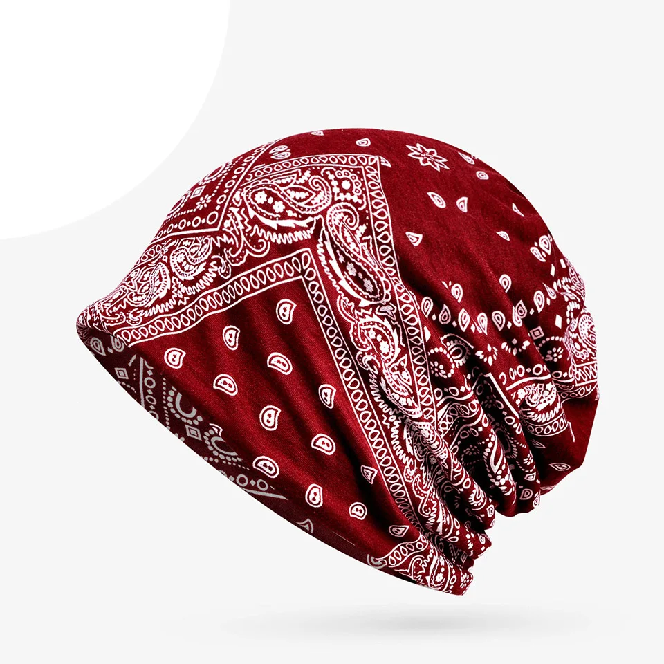Print Cashew Flower Pattern Hip Hop Beanie Hat Fashion Headgear Multifunctional Skull Cap Scarf For Men Women Winter Autumn