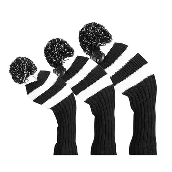 

3 Pcs Knitted Golf Headcover Driver Cover Vintage Simple Design Three-piece Knit Fit for Driver Fairway Hybrid Sports