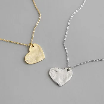 

Fine Sterling silver Jewelry necklace women Heart-shaped handmade Uneven Chain necklaces Bridal Jewelry pendant Accessories