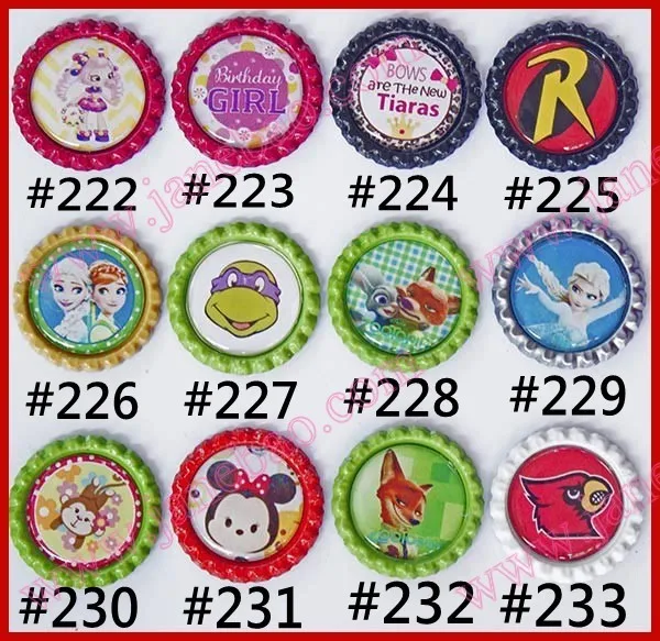 200pcs1 дюймовая мультяшная плоская Бутылочная крышка с персонажами из мультфильмов, плоская бутылочка для самостоятельного изготовления волос, аксессуары для волос