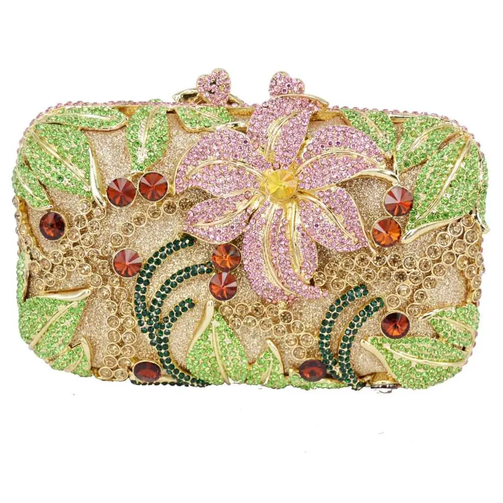 

Fashion Colours Diamond Flower Ladies Hand Bags Rhine Stone ChainShoulder Handbag Gift Handbags Birthday Party