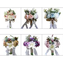 Винтажный деревенский стиль ручной работы Свадебный букет Искусственный Пион Роза романтическая Невеста Подружка невесты с цветами вечерние декор с церковью