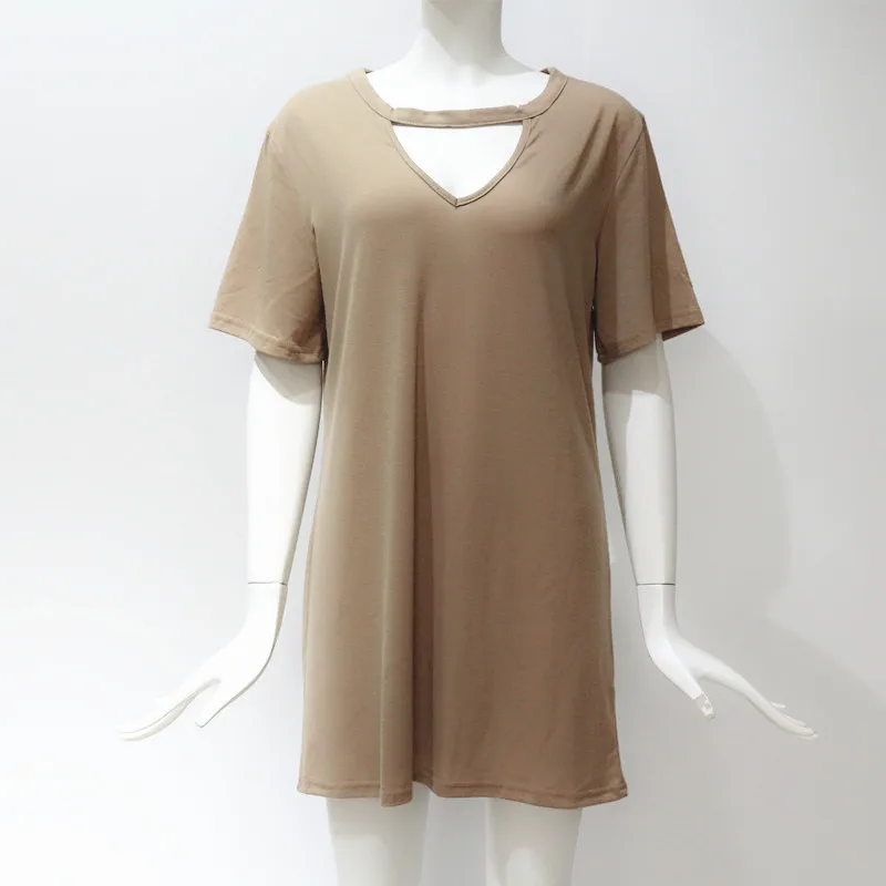 Женское платье-майка чокер v-образный вырез летние платья короткий рукав повседневные сексуальные Холтер Свободные Boho пляжные платья плюс размер