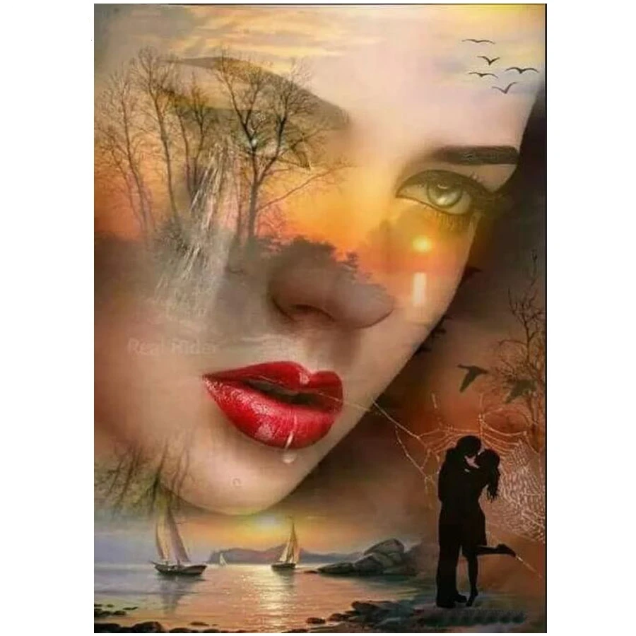 Full Drill 5D DIY Diamond Painting romantic couple kiss Embroidery red lip woman Cross Stitch Mosaic Rhinestone Home Decor_副本