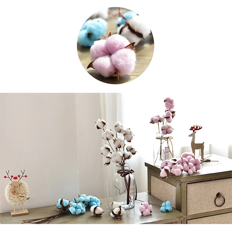 Artificial Cotton Stems Flowers Cotton Boll Branches Farmhouse Rustic Style Vase Display Filler Floral Wedding Centerpiece Decor