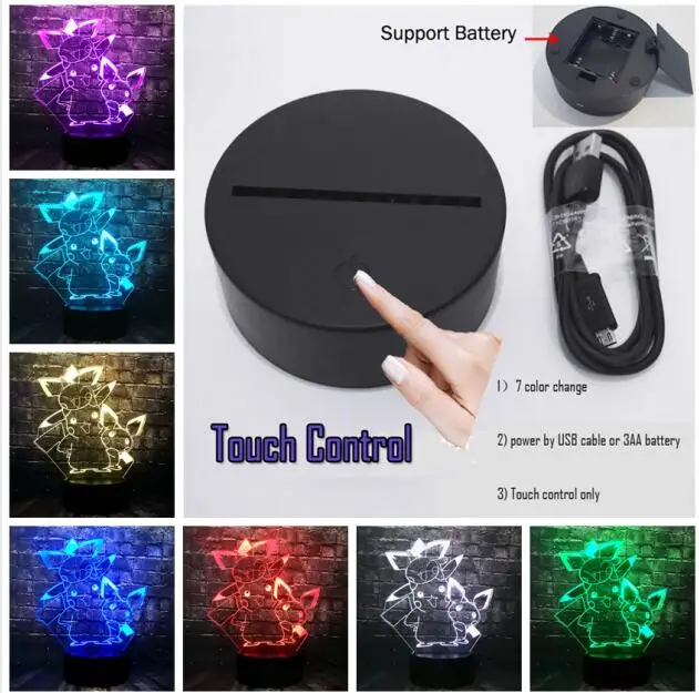 USB Touch 7 Color Покемон аниме Япония персонаж комиксов Пикачу милый 3D мультфильм светодиодный для украшения комнаты Настольный сон настроение Лава ночник Дети Рождественский подарок игрушка - Испускаемый цвет: USB Touch 7 Color