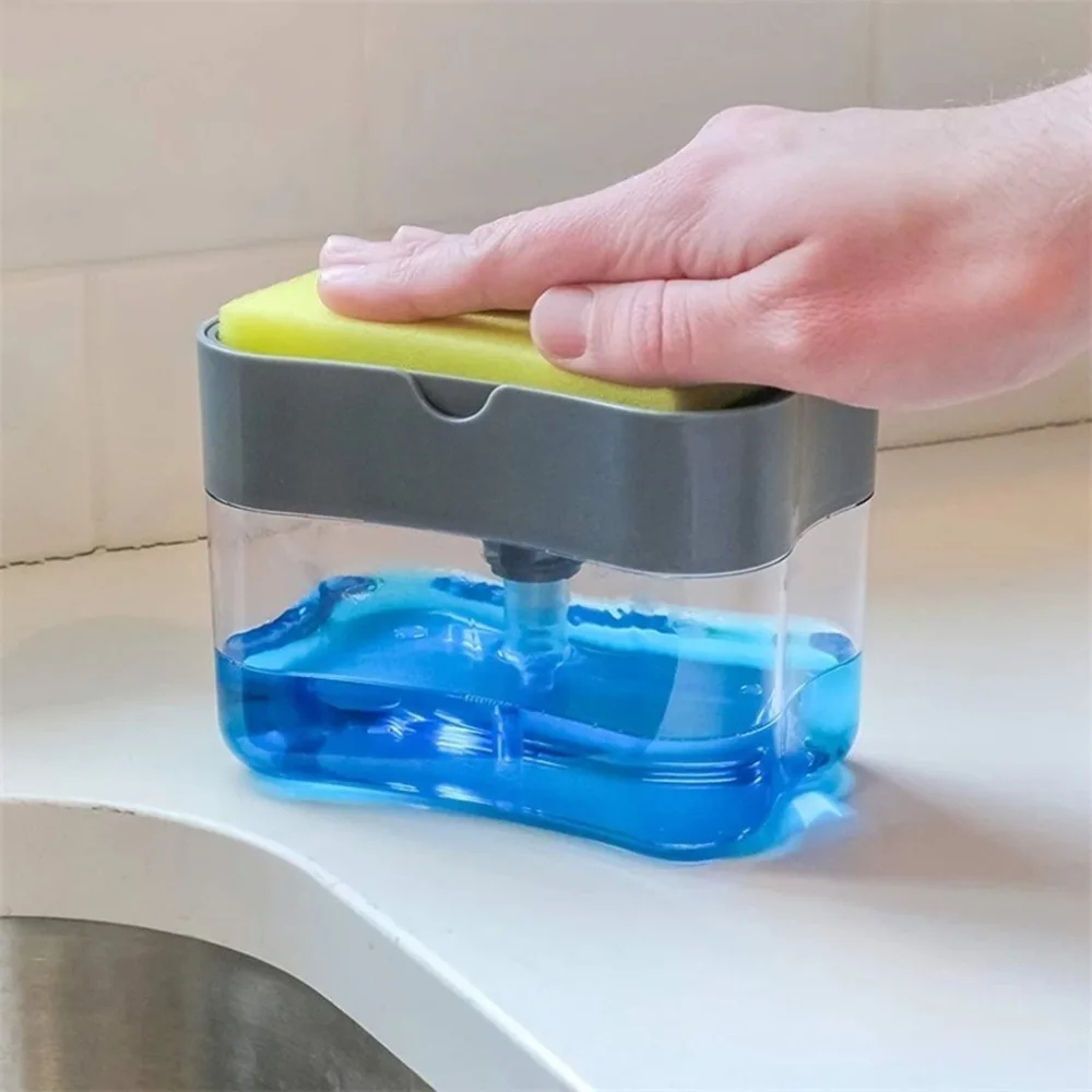 3pcs 2-in-1 soap dispenser and sponge 13 ounces of dishwashing liquid kitchen sink sponge holder + 2pc sponge  20D30 (10)