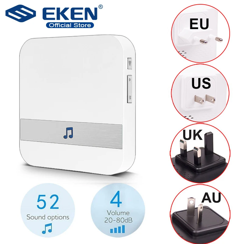 Mejor vendedor  Timbre de puerta inteligente inalámbrico para interior, campana de puerta con WiFi, enchufe de EE. UU., UE, Reino Unido, AU, aplicación XSH para EKEN V5 V6 V7 M3, CA de 110-220V gzL7dmRO