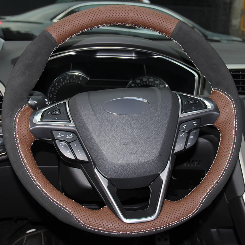 Кофейные кожаные черные замшевые чехлы рулевого колеса автомобиля для Ford Fusion Mondeo 2013 EDGE Авто рулевые чехлы