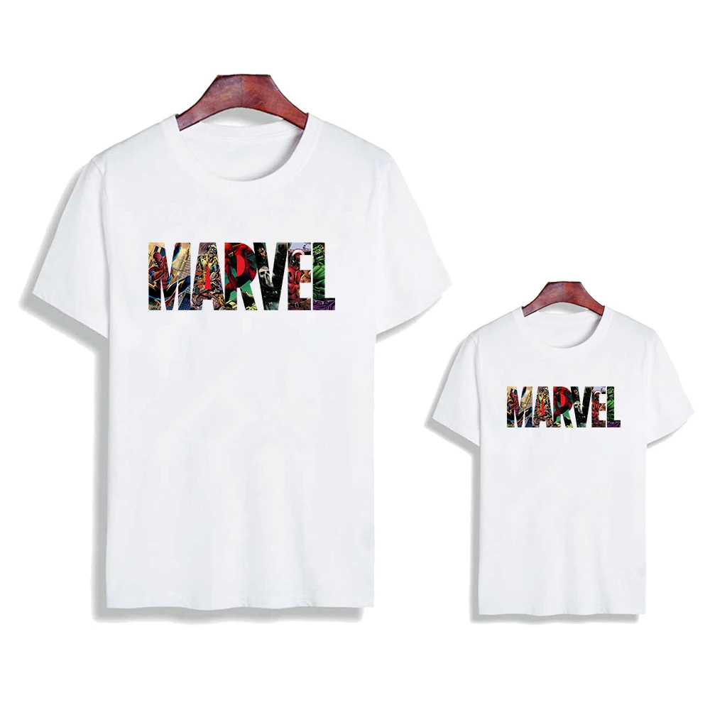 Camiseta con estampado de Los Vengadores de Marvel para adultos, camiseta Harajuku Kawaii de moda, Camiseta estampada de dibujos animados, camisetas para niños