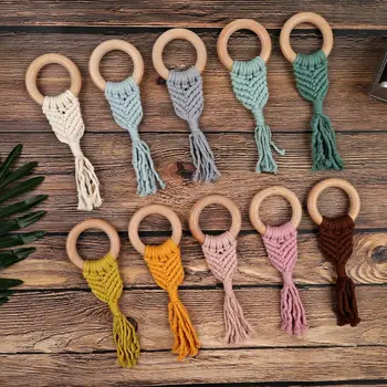 

Organic Wooden Teether Baby Teething Ring Nursing Beech Teether Baby Sensory Toy