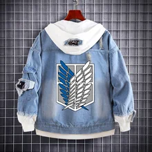 New Fashion Men's Jacket Giant Cowboy  Long Sleeve Animation Peripheral Blue Wing Trend Loose Hooded Cowboy Coat