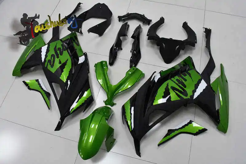 Зеленый Синий пользовательский обтекатель для kawasaki ninja300- года пластиковый впрыск обтекателя тела матовый черный - Цвет: Зеленый