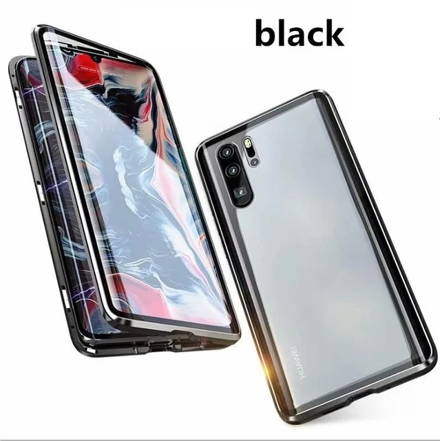 Black 360 передняя+ задняя двухсторонняя 9H закаленное стекло чехол для huawei P20 P30 Pro P30Lite Nova 5 5i 5pro honor 10 20 чехол Магнитный Cas - Цвет: Black