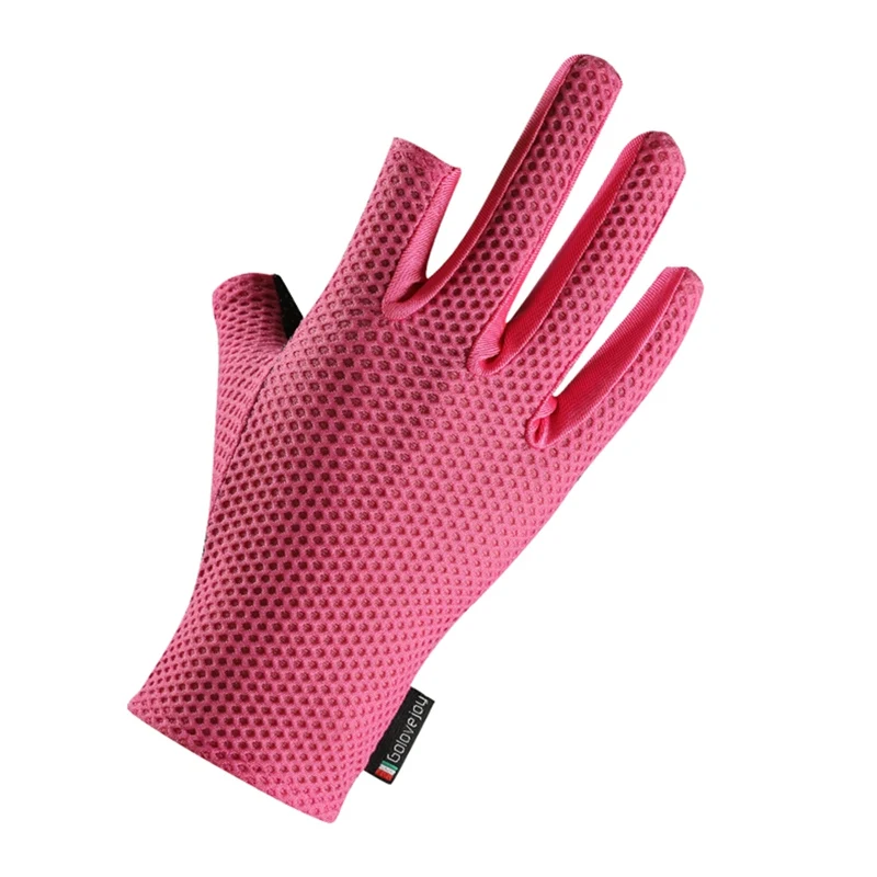Мужские модные зимние перчатки противоскользящие Зонты стрейч дышащий ледяной шелк 2 вырезанные перчатки варежки - Цвет: Розовый
