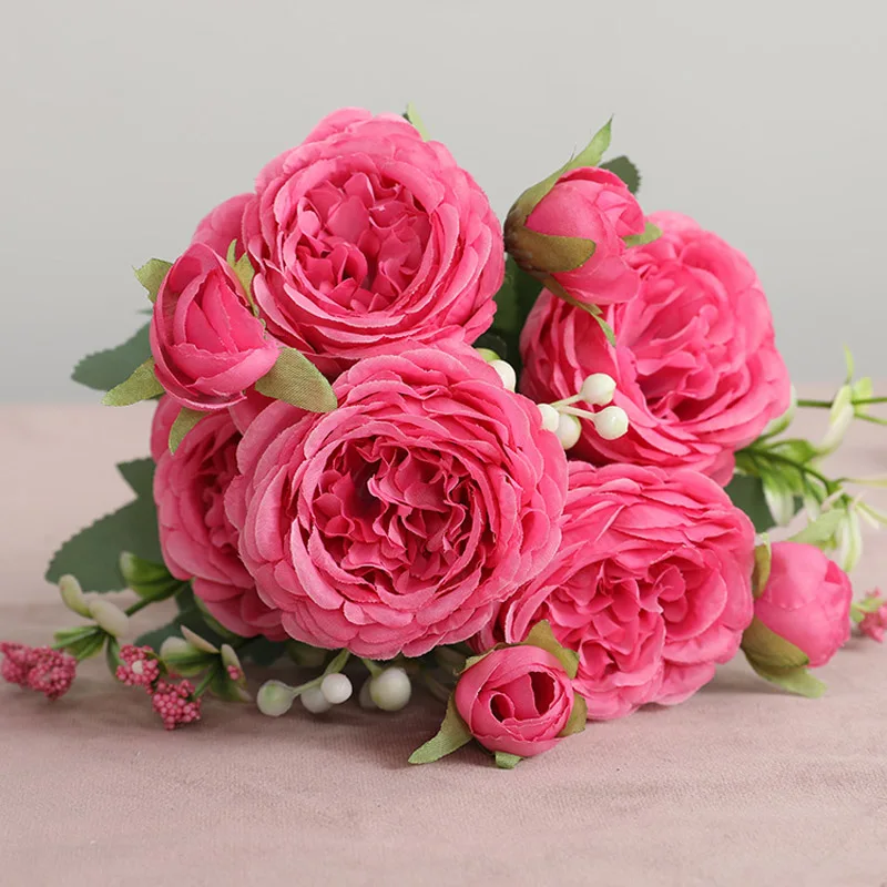 30cm Silk Rose Bouquet Artificial Roses for Bride Wedding Home Decoration
