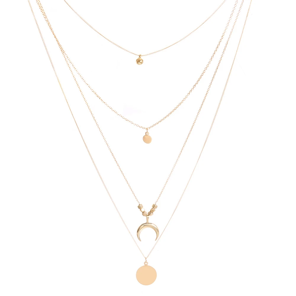 Многослойное ожерелье на цепочке с круглым ожерелье с подвеской в виде полумесяца для женщин аксессуары подарок девушке ювелирные изделия