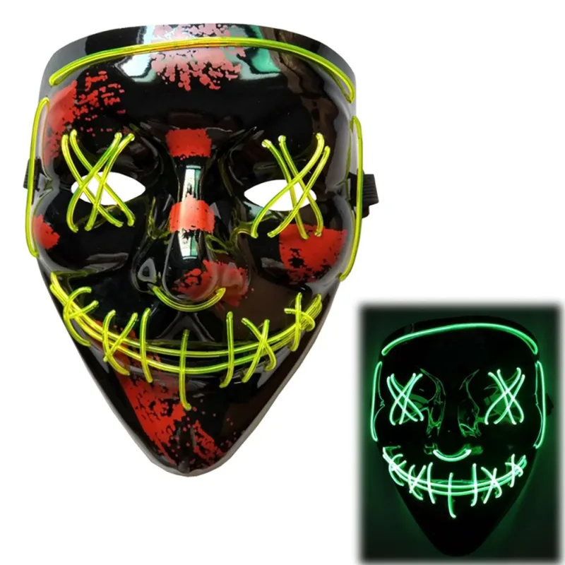 Светодиодный маска на Хэллоуин, маски для чистки, тушь для ресниц, костюм, DJ, вечерние светильник, светящиеся в темноте, 10 цветов для выбора