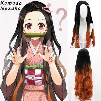 

DIANQI Demon Slayer Kamado Nezuko Long Wavy Synthetic Hair Wig Anime Cosplay Wig Black Ombre Orange Wigs