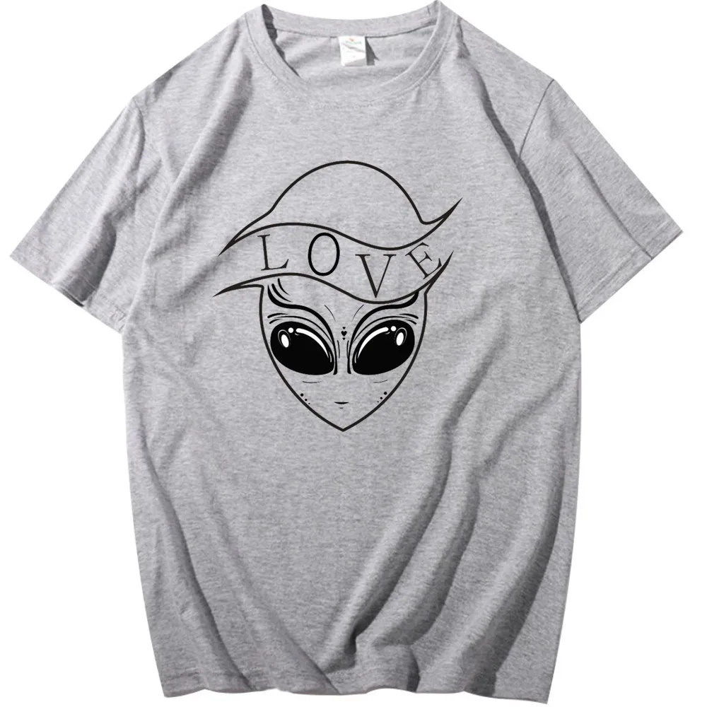 

Simple Alien Pattern Print Women's T-Shirt Summer LOVE Letter Print O-neck Casual Funny T-Shirt Men's Tops
