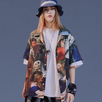 

2020 Oil Painting Printed Shirt Summer Fashionable Loose Shirts Women Men Hip Hop Personality Vintage Shirt Short Sleeve