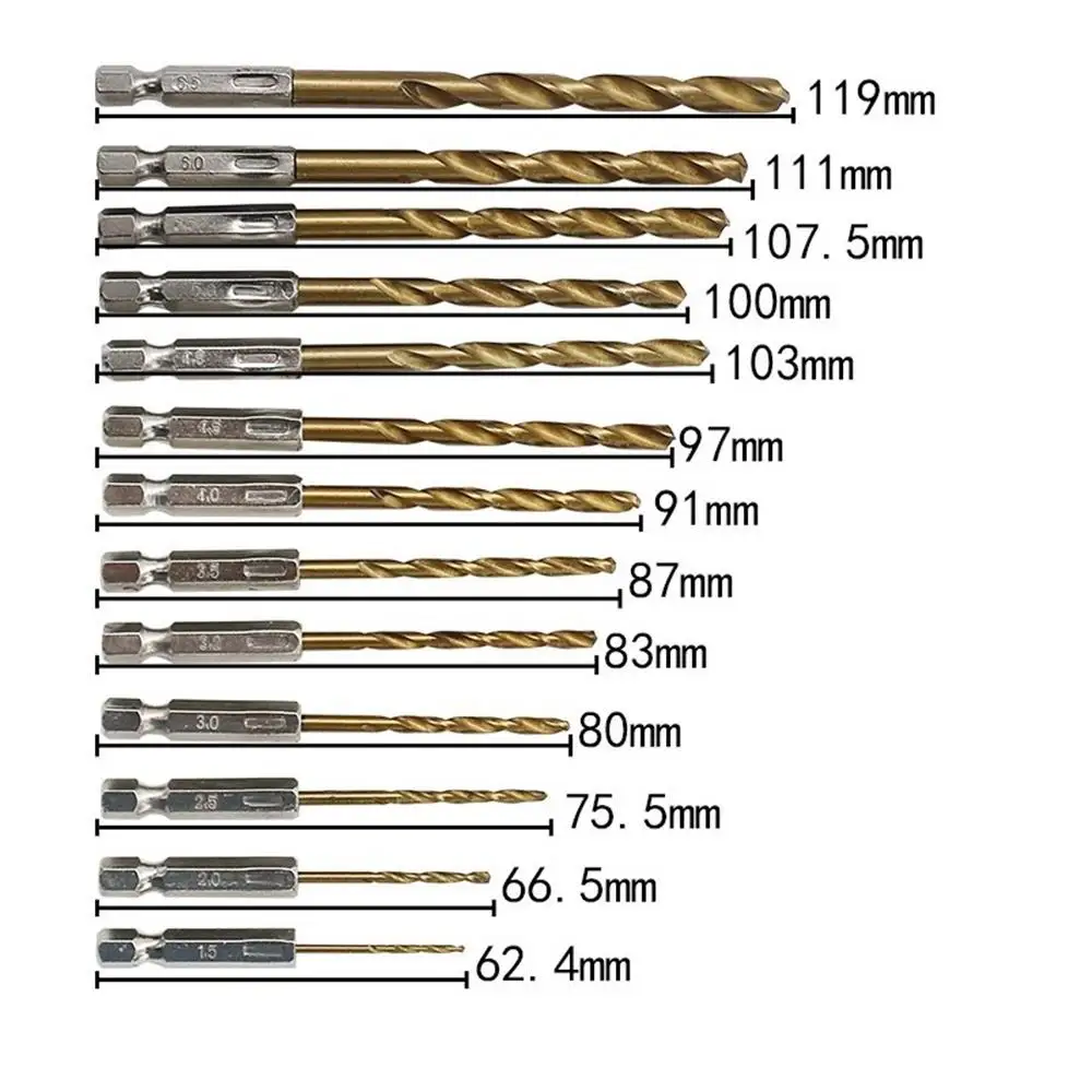 cmcp reduced shank hss twist drill bit 14 16 18 20 22 25mm core drill bit hole cutter for woodworking drills 13pcs 1.5-6.5mm HSS hex shank twist drills can be used for electric screwdrivers, air screwdrivers and electric screwdrivers