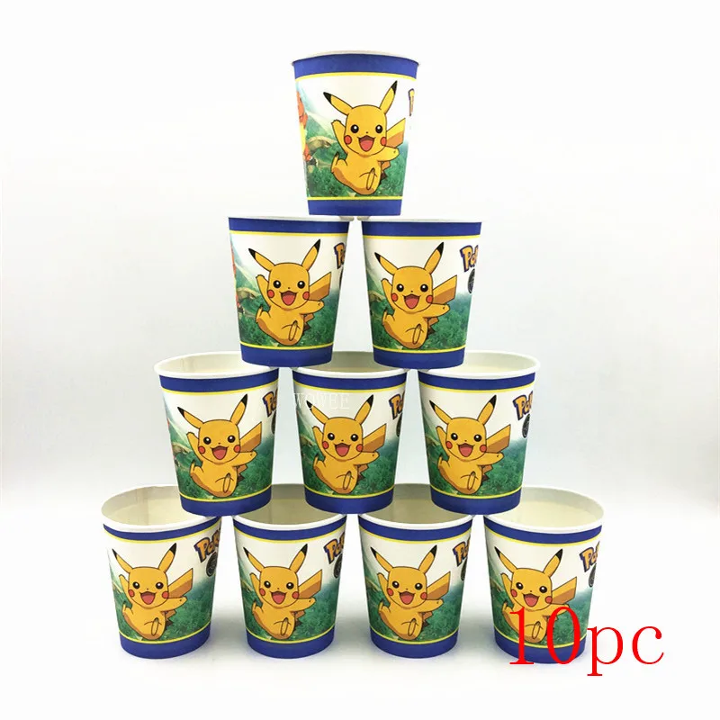 Вечерние принадлежности с Пикачу и покемонами, размер 40*30 см, вечерние принадлежности для детей на день рождения, вечерние украшения для мальчиков - Цвет: 10pc Cups