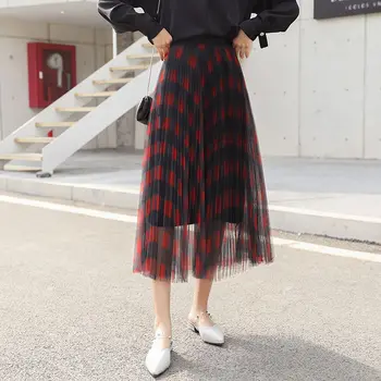 

Chic Plaid Pleated Skirt Spring Summer New Women Skirts Fashion High Waist Multi-Layer Mesh Skirts