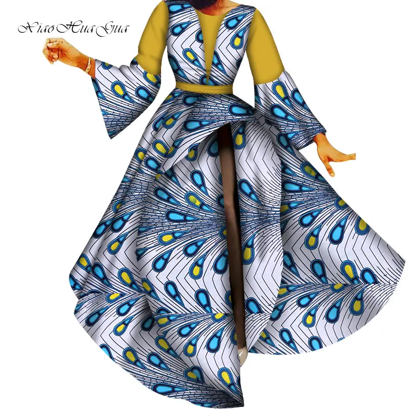 3 Fashion Patchwork Flare Sleeve Long Dress Bazin Riche African Print Dresses for Women Party Vestidos African Clothing WY5643 - Цвет: 3