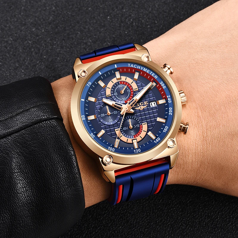New Top Fashion Chronograph Quartz Men Watches Lige Silicone Strap Date Wristwatch Clock Male Lumin-4